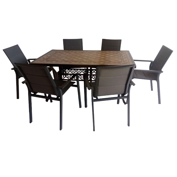 Mesa Canarias Arena Aluminio Bronce 150 + 6 Sillas Canarias Plus