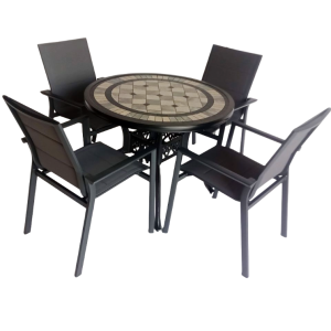 Mesa Canarias Marino Aluminio Negra 94  + 4 Sillas Canarias Plus