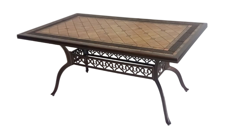 Canarias Terracota Copper Aluminum Table 160 + 6 Canarias Aluminium Copper Chairs