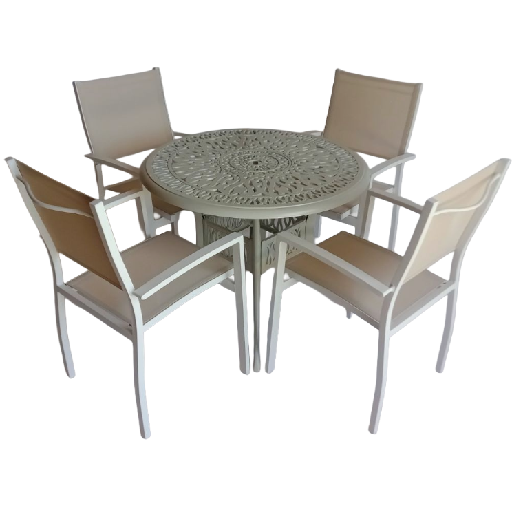 Canarias Aluminium White Table 90 +4 Canarias Chairs