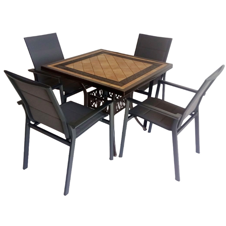 Canarias Terracota Aluminum Copper Table 90 + 4 Canarias Aluminum Plus Chairs