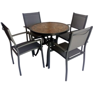 Canarias Terracota Black Aluminum Table 90 + 4 Canarias Aluminium Chairs