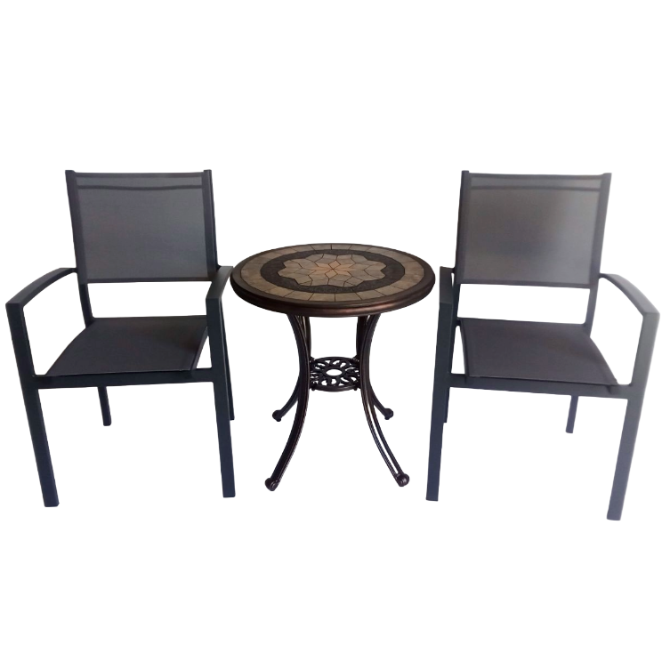 Mesa Canarias Arena Aluminio Bronce 60+ 2 Sillas Canarias