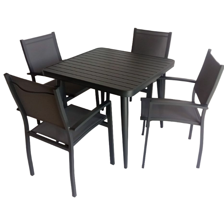 Canarias Aluminium Table 90 + 4  Canarias Grey Chairs