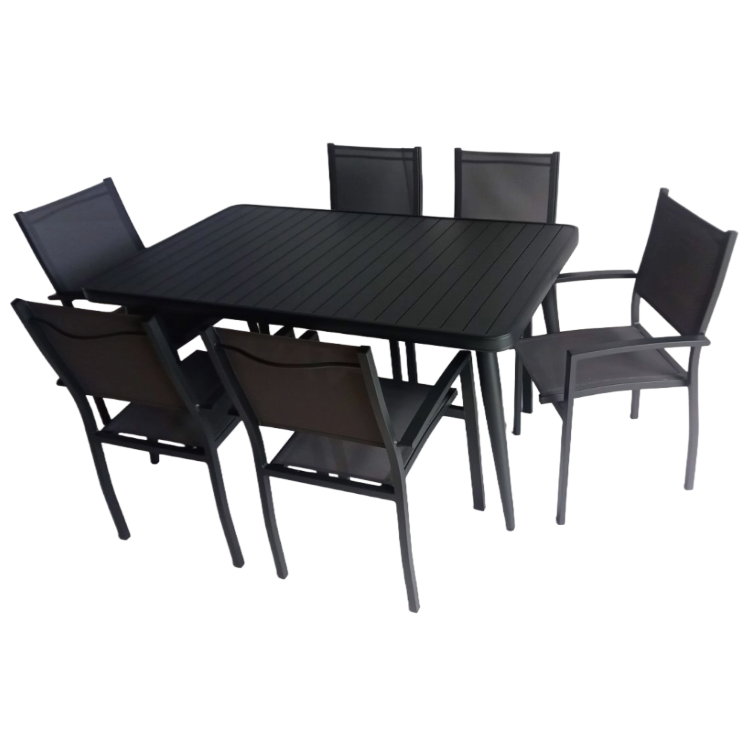 Mesa Canarias Aluminio Gris 150 + 6 Sillas Canarias Gris