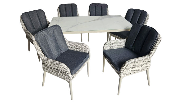 Zentrum Grey Ceramic Glass Table 160 + 6 Duna Chairs