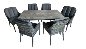 Mesa Zentrum Gris Vidrio Cerámico 160 + 6 Sillas Duna