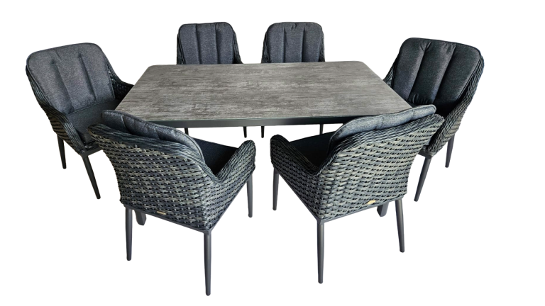 Mesa Zentrum Gris Vidrio Cerámico 160 + 6 Sillas Duna