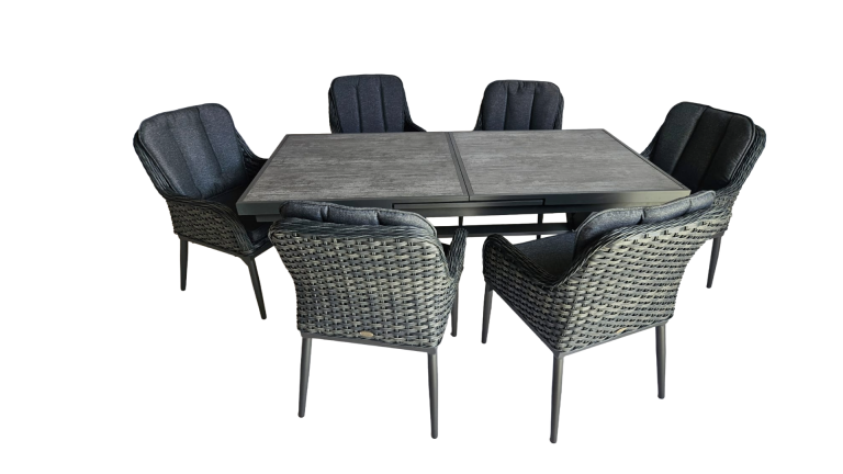 Zentrum Extendable Ceramic Glass Table 180 + 6 Duna Chairs