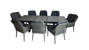 Zentrum Extendable Ceramic Glass Table 180 + 8 Duna Chairs