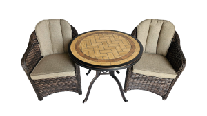 Canarias Arena Copper Table (13)  + 2 Coloradas Armchairs Flat Brown