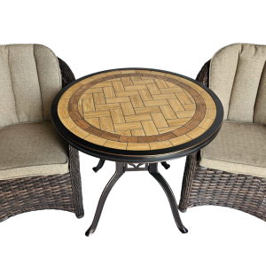 Canarias Arena Copper Table (13) + 2 Coloradas Armchairs Flat Brown