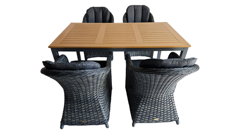 Mesa Family Polywood Gris Oscuro +4 sillas Colorada Gris Flat