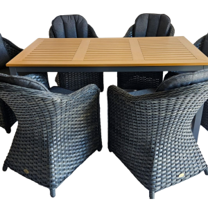 Family Table Polywood Dark Grey + 6 Flat Grey Colorada Armchairs