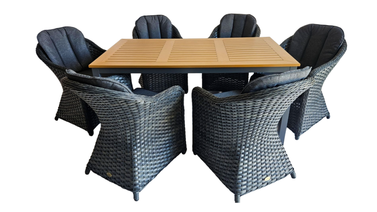 Mesa Family Polywood Gris Oscuro + 6 Sillones Colorada Gris Flat