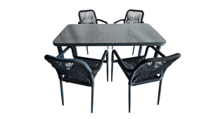 Mesa Family Teslin Gris Oscuro + 4 Sillas Relax Gris Oscuro