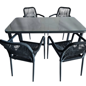 Family Table Teslin Dark grey + 4 Dark Grey Relax Chairs
