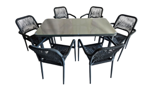 Mesa Family Teslin Gris Oscuro + 6 Sillas Relax Gris Oscuro
