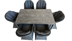 Zentrum Grey Table (130) + 6 Colorada Grey Flat Armchairs