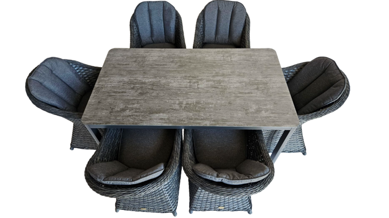 Zentrum Grey Table (130) + 6 Colorada Grey Flat Armchairs