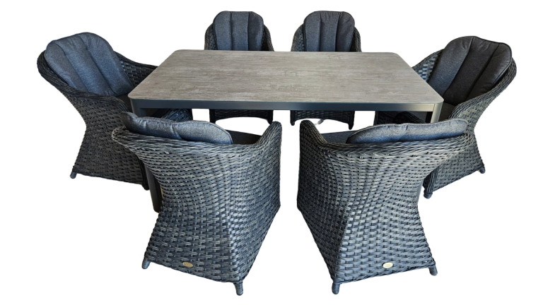 Zentrum Grey Table (130) + 6 Colorada Grey Flat Armchairs